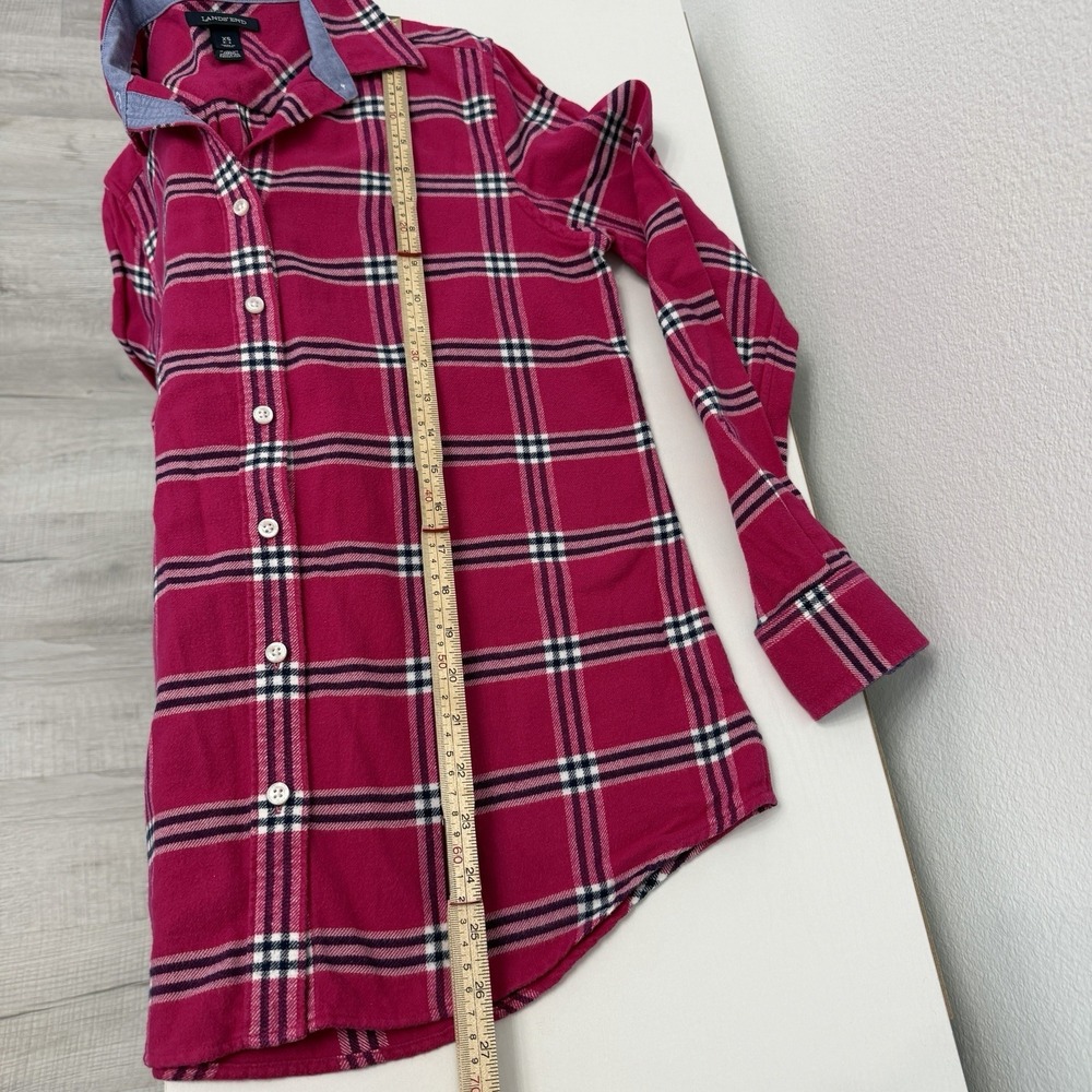 Lands' End plaid flannel shirt pink Women's Size XS 100% Cotton Preppy Normcore - Picture 7 of 7